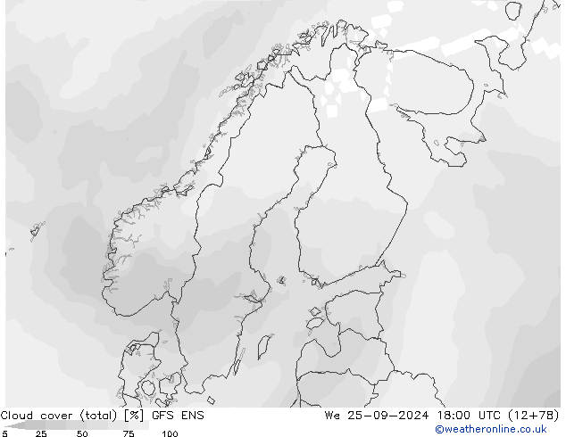 Cloud cover (total) GFS ENS We 25.09.2024 18 UTC