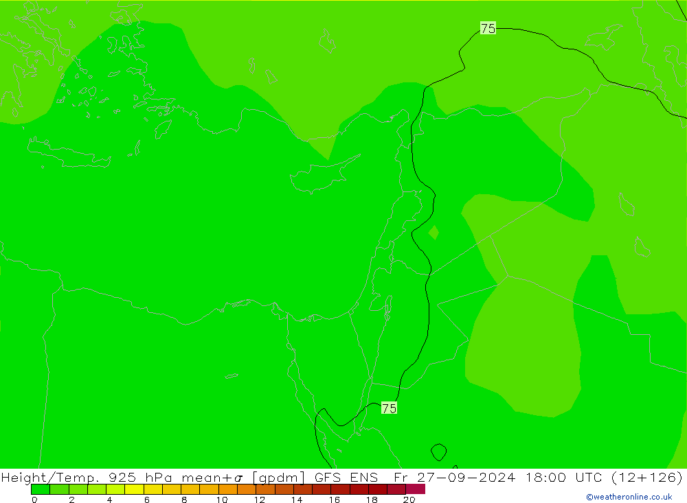 Height/Temp. 925 hPa GFS ENS Fr 27.09.2024 18 UTC