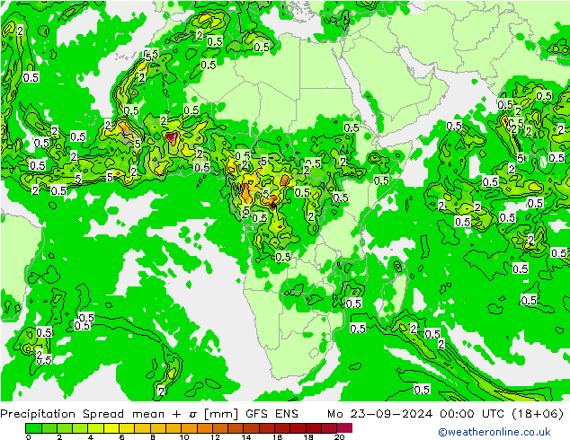 Precipitation Spread GFS ENS Mo 23.09.2024 00 UTC