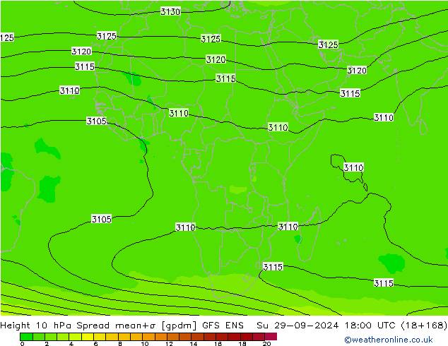 Height 10 hPa Spread GFS ENS Su 29.09.2024 18 UTC