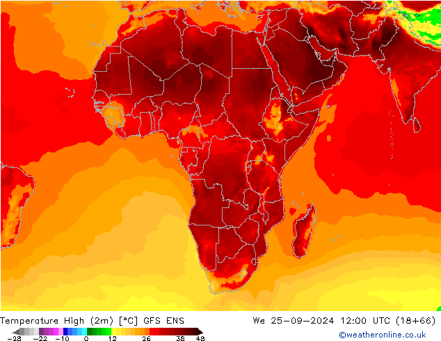 Maksimum Değer (2m) GFS ENS Çar 25.09.2024 12 UTC