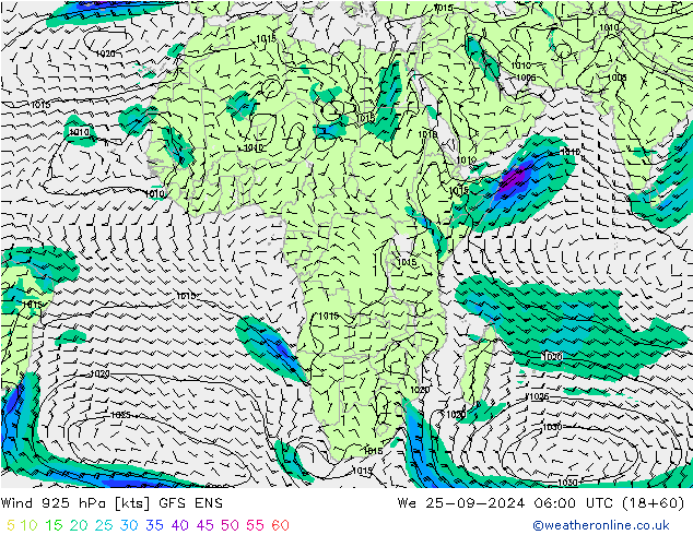 Viento 925 hPa GFS ENS mié 25.09.2024 06 UTC