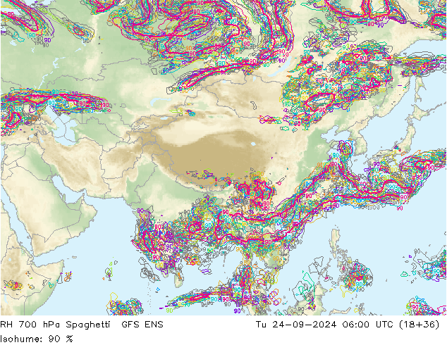 RH 700 hPa Spaghetti GFS ENS Ter 24.09.2024 06 UTC