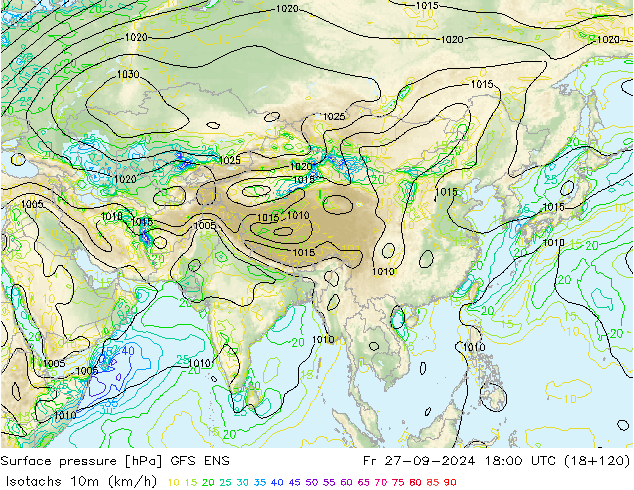 Isotachs (kph) GFS ENS  27.09.2024 18 UTC