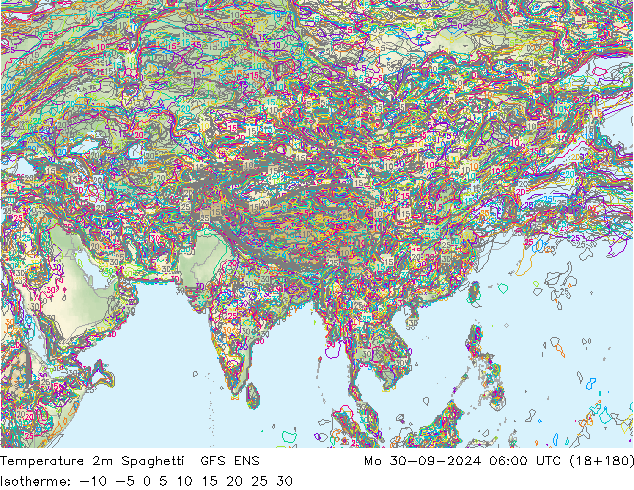 Temperature 2m Spaghetti GFS ENS Po 30.09.2024 06 UTC