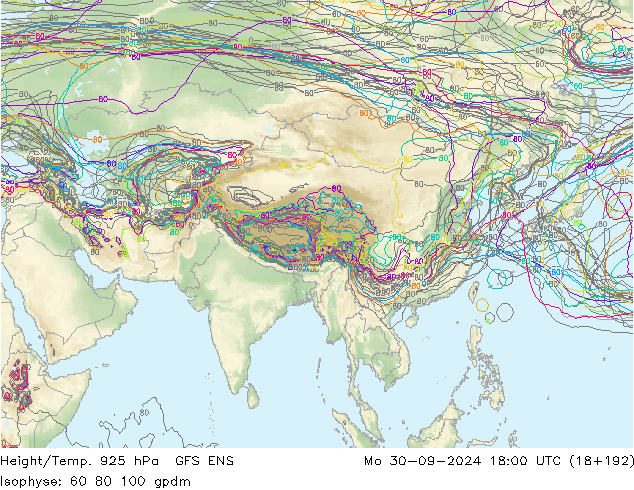 Height/Temp. 925 hPa GFS ENS Seg 30.09.2024 18 UTC