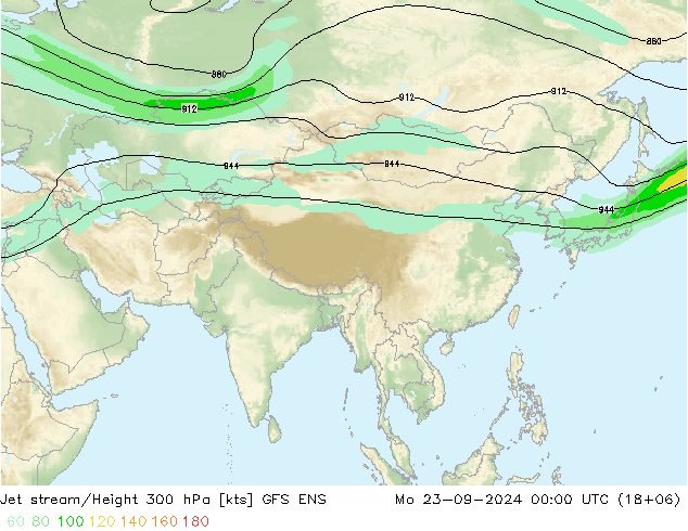 Jet stream/Height 300 hPa GFS ENS Po 23.09.2024 00 UTC