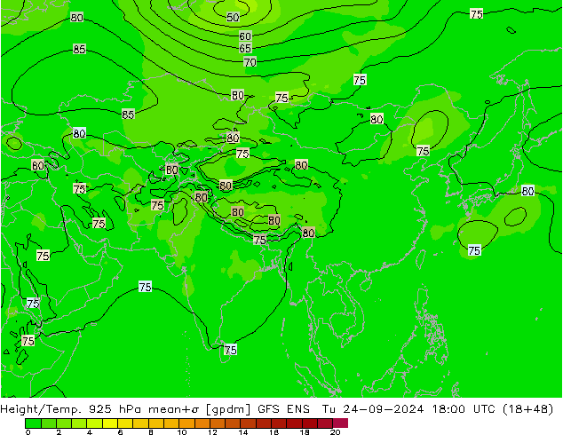 Height/Temp. 925 hPa GFS ENS Di 24.09.2024 18 UTC