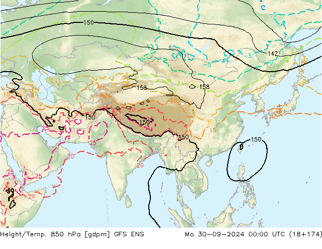 Height/Temp. 850 hPa GFS ENS Mo 30.09.2024 00 UTC