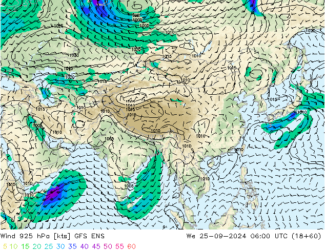 ветер 925 гПа GFS ENS ср 25.09.2024 06 UTC