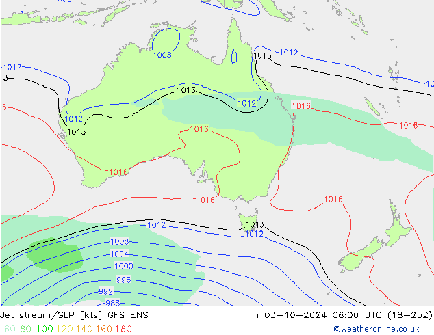 Jet stream/SLP GFS ENS Th 03.10.2024 06 UTC