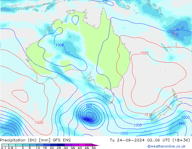 Precipitation (6h) GFS ENS Tu 24.09.2024 06 UTC