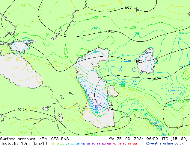 Isotachs (kph) GFS ENS We 25.09.2024 06 UTC