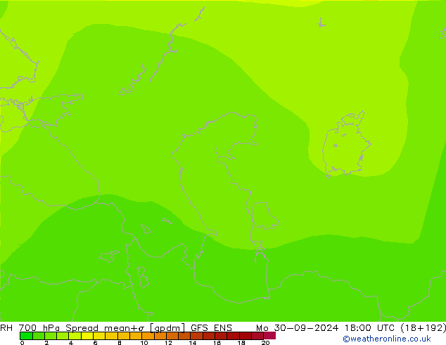 RH 700 hPa Spread GFS ENS  30.09.2024 18 UTC