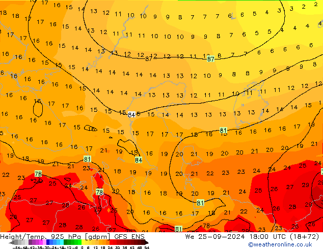 Height/Temp. 925 hPa GFS ENS Qua 25.09.2024 18 UTC