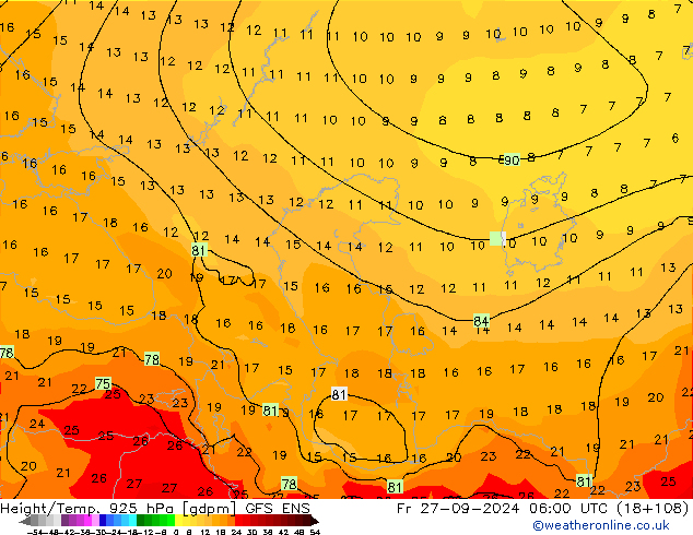 Yükseklik/Sıc. 925 hPa GFS ENS Cu 27.09.2024 06 UTC