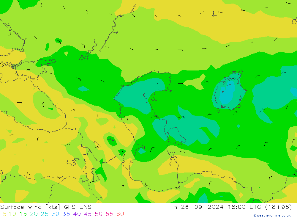 Vento 10 m GFS ENS Qui 26.09.2024 18 UTC