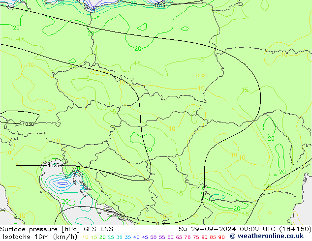 Isotachs (kph) GFS ENS dim 29.09.2024 00 UTC