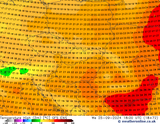 Temperature High (2m) GFS ENS We 25.09.2024 18 UTC