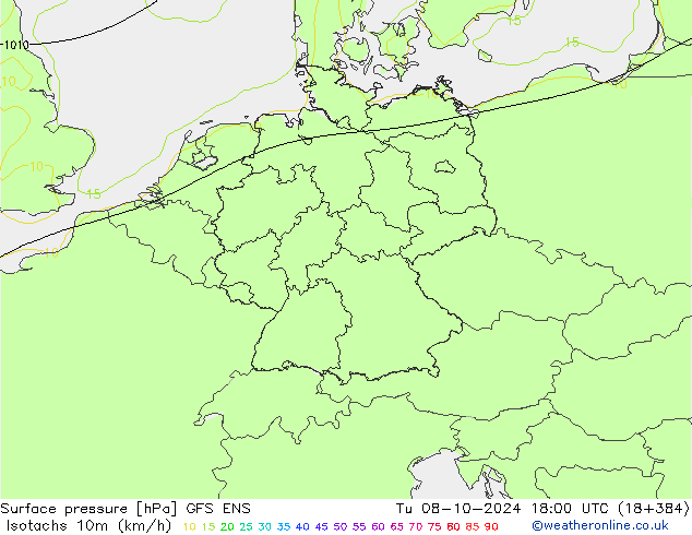 Isotachs (kph) GFS ENS Tu 08.10.2024 18 UTC