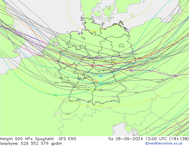 Height 500 hPa Spaghetti GFS ENS Sa 28.09.2024 12 UTC