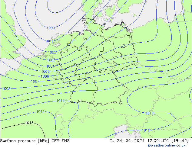 Surface pressure GFS ENS Tu 24.09.2024 12 UTC