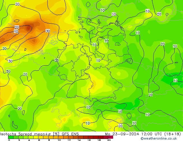 Isotachs Spread GFS ENS Mo 23.09.2024 12 UTC