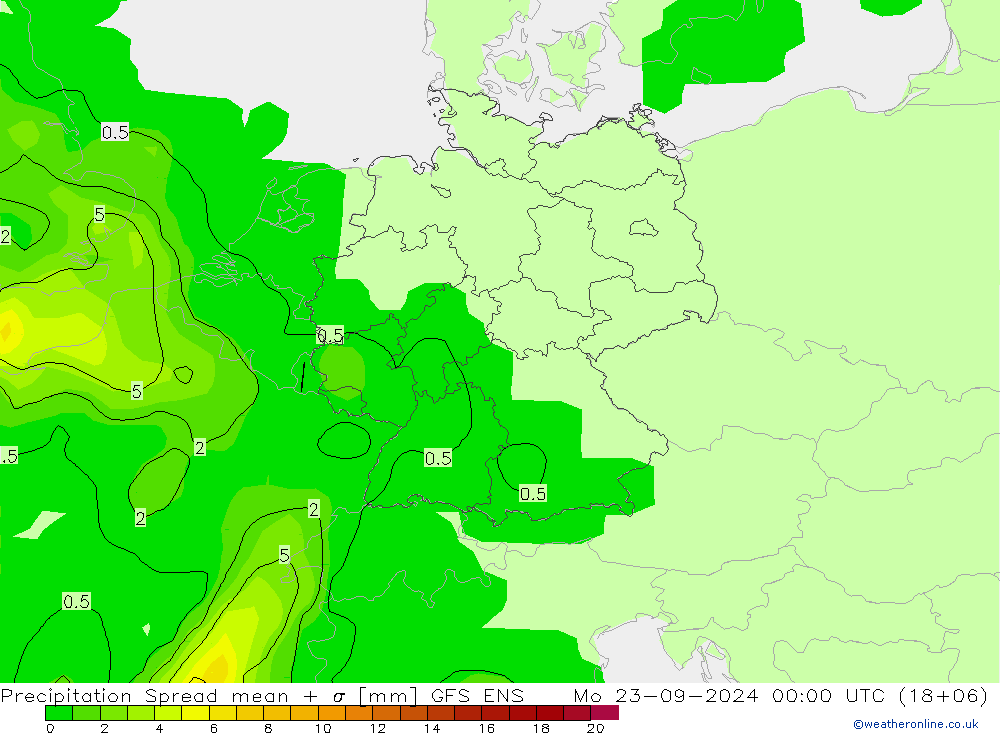 Neerslag Spread GFS ENS ma 23.09.2024 00 UTC