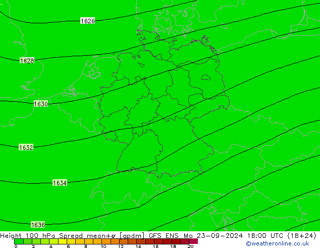 Height 100 hPa Spread GFS ENS Mo 23.09.2024 18 UTC