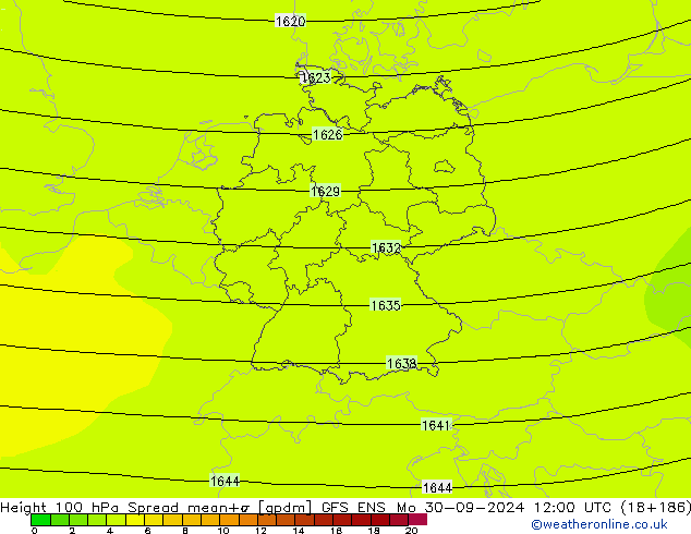 100 hPa Yüksekliği Spread GFS ENS Pzt 30.09.2024 12 UTC