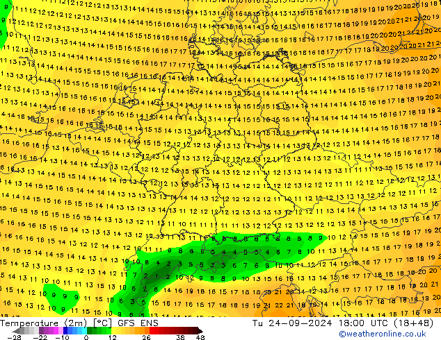 Temperatuurkaart (2m) GFS ENS di 24.09.2024 18 UTC