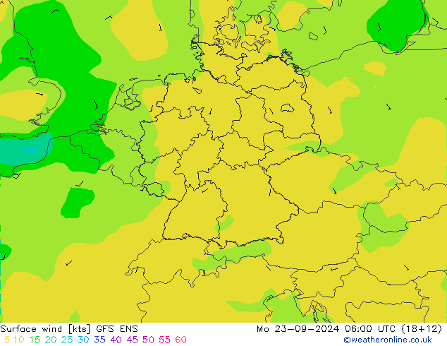 Viento 10 m GFS ENS lun 23.09.2024 06 UTC