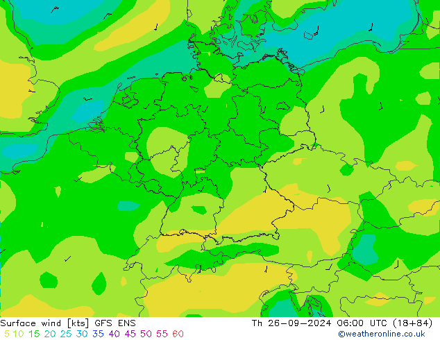 Viento 10 m GFS ENS jue 26.09.2024 06 UTC