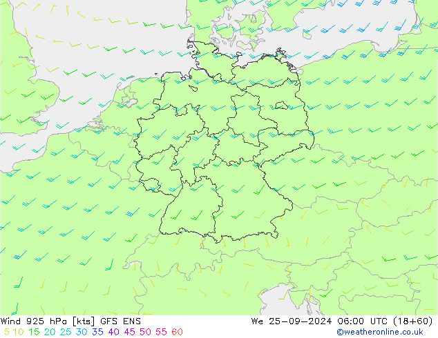 wiatr 925 hPa GFS ENS śro. 25.09.2024 06 UTC