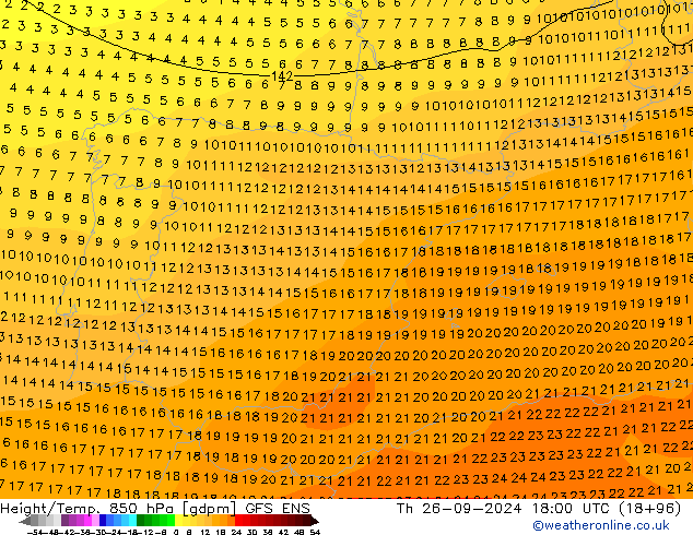 Height/Temp. 850 hPa GFS ENS Qui 26.09.2024 18 UTC