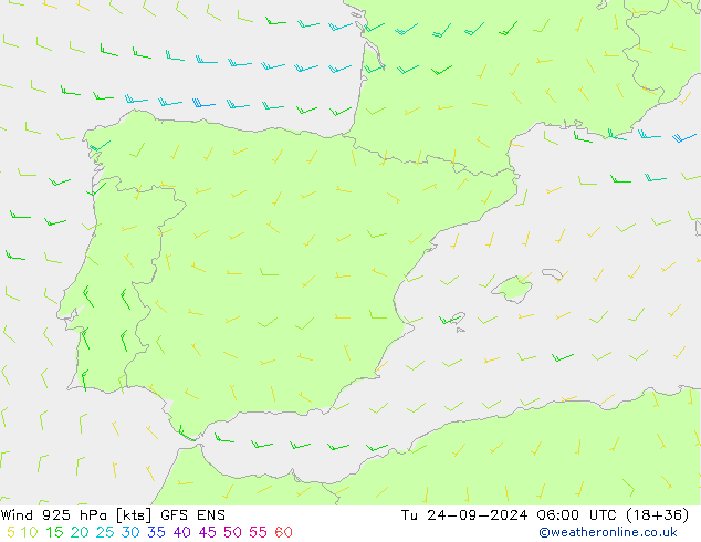 Wind 925 hPa GFS ENS di 24.09.2024 06 UTC