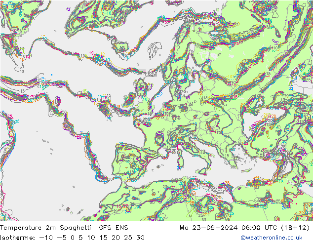 карта температуры Spaghetti GFS ENS пн 23.09.2024 06 UTC