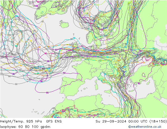 Height/Temp. 925 hPa GFS ENS So 29.09.2024 00 UTC