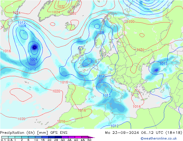 Precipitation (6h) GFS ENS Mo 23.09.2024 12 UTC