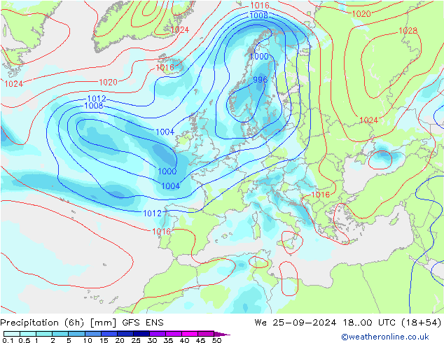 Precipitation (6h) GFS ENS We 25.09.2024 00 UTC