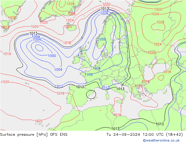 приземное давление GFS ENS вт 24.09.2024 12 UTC