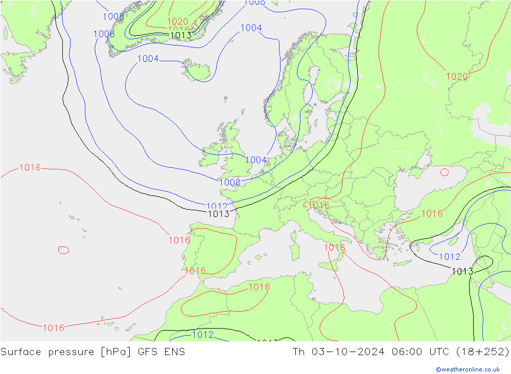 Pressione al suolo GFS ENS gio 03.10.2024 06 UTC