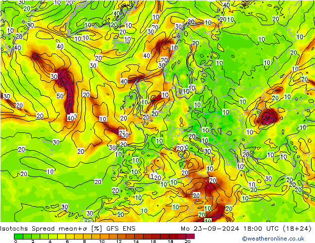 Isotachen Spread GFS ENS Mo 23.09.2024 18 UTC