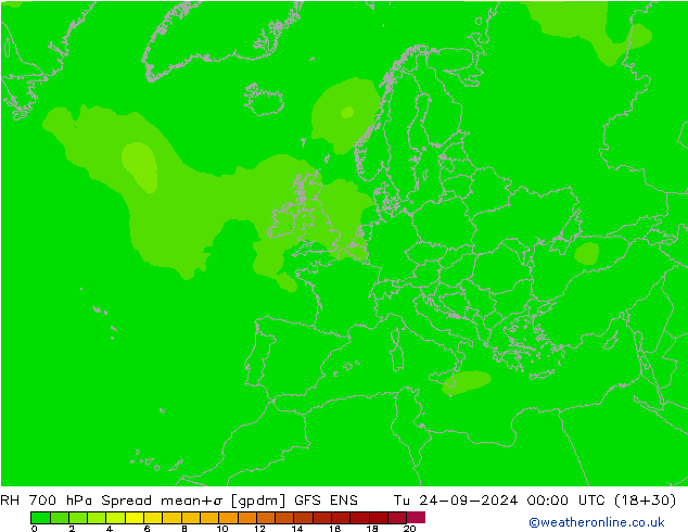 RH 700 hPa Spread GFS ENS Tu 24.09.2024 00 UTC