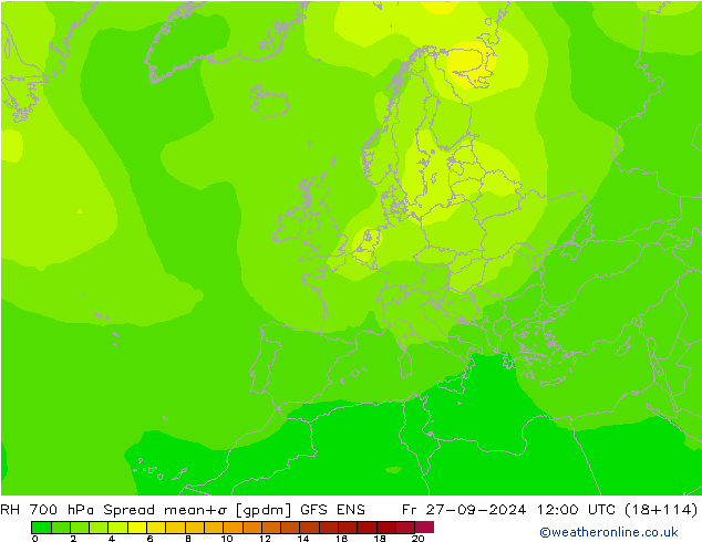 RH 700 hPa Spread GFS ENS Sex 27.09.2024 12 UTC