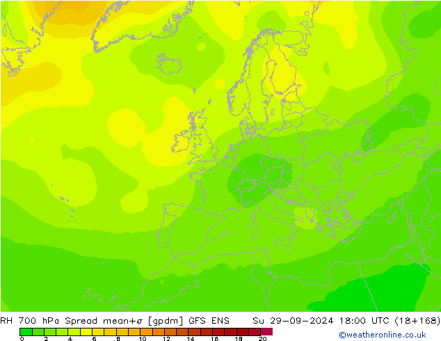 RH 700 hPa Spread GFS ENS  29.09.2024 18 UTC