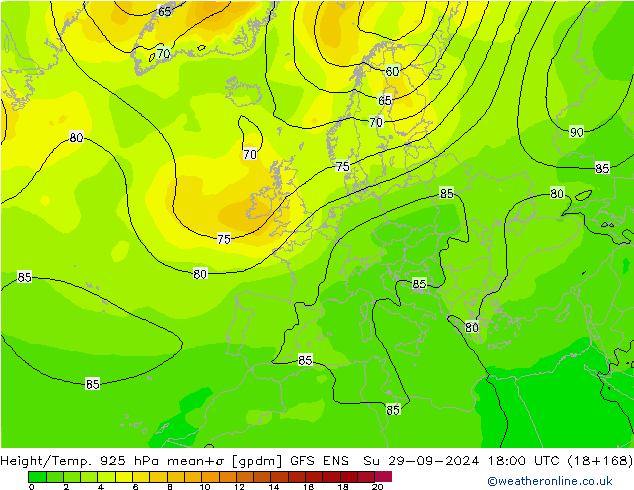 Height/Temp. 925 hPa GFS ENS Su 29.09.2024 18 UTC