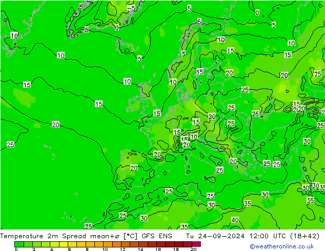 Temperature 2m Spread GFS ENS Tu 24.09.2024 12 UTC