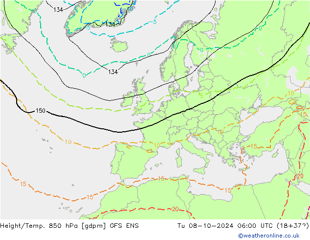 Height/Temp. 850 hPa GFS ENS  08.10.2024 06 UTC