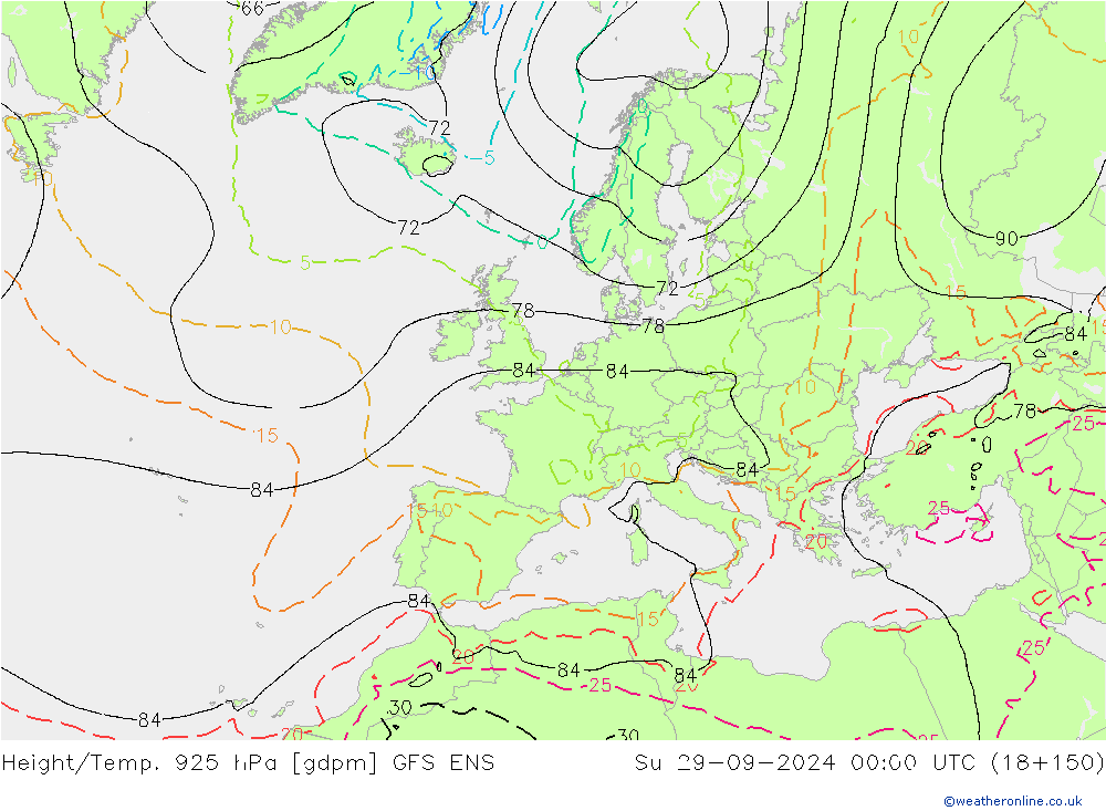 Height/Temp. 925 hPa GFS ENS So 29.09.2024 00 UTC